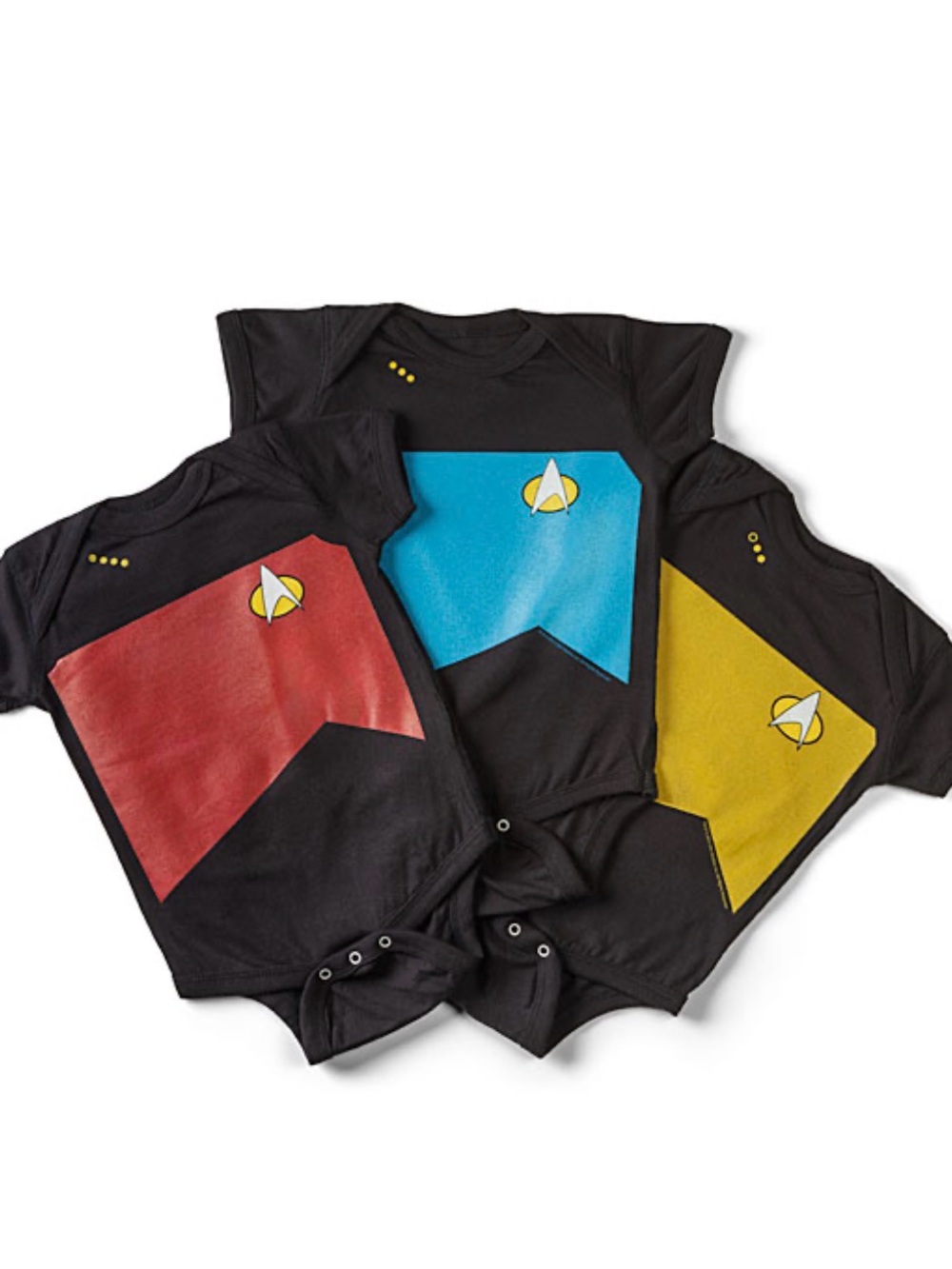 SET OF 3: Star Trek Onesie - Black with Red, Blue, Yellow Panels